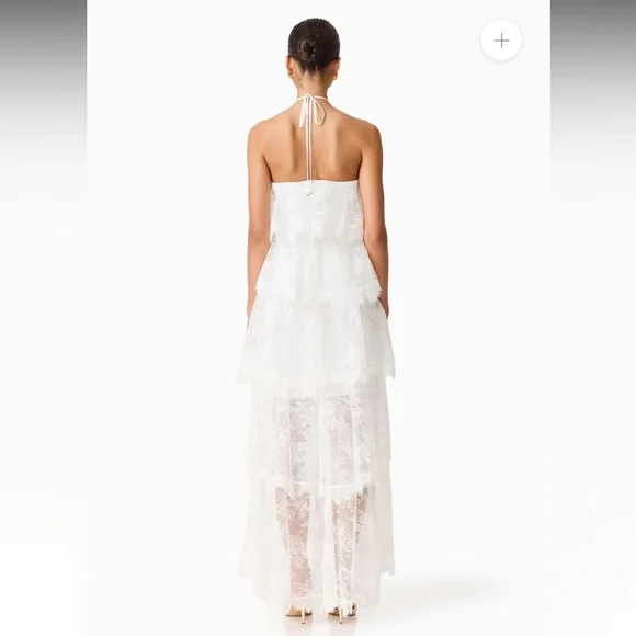 elliatt evelin white lace halter bridal ruffle tiered maxi gown dress medium NEW - Picture 8 of 15